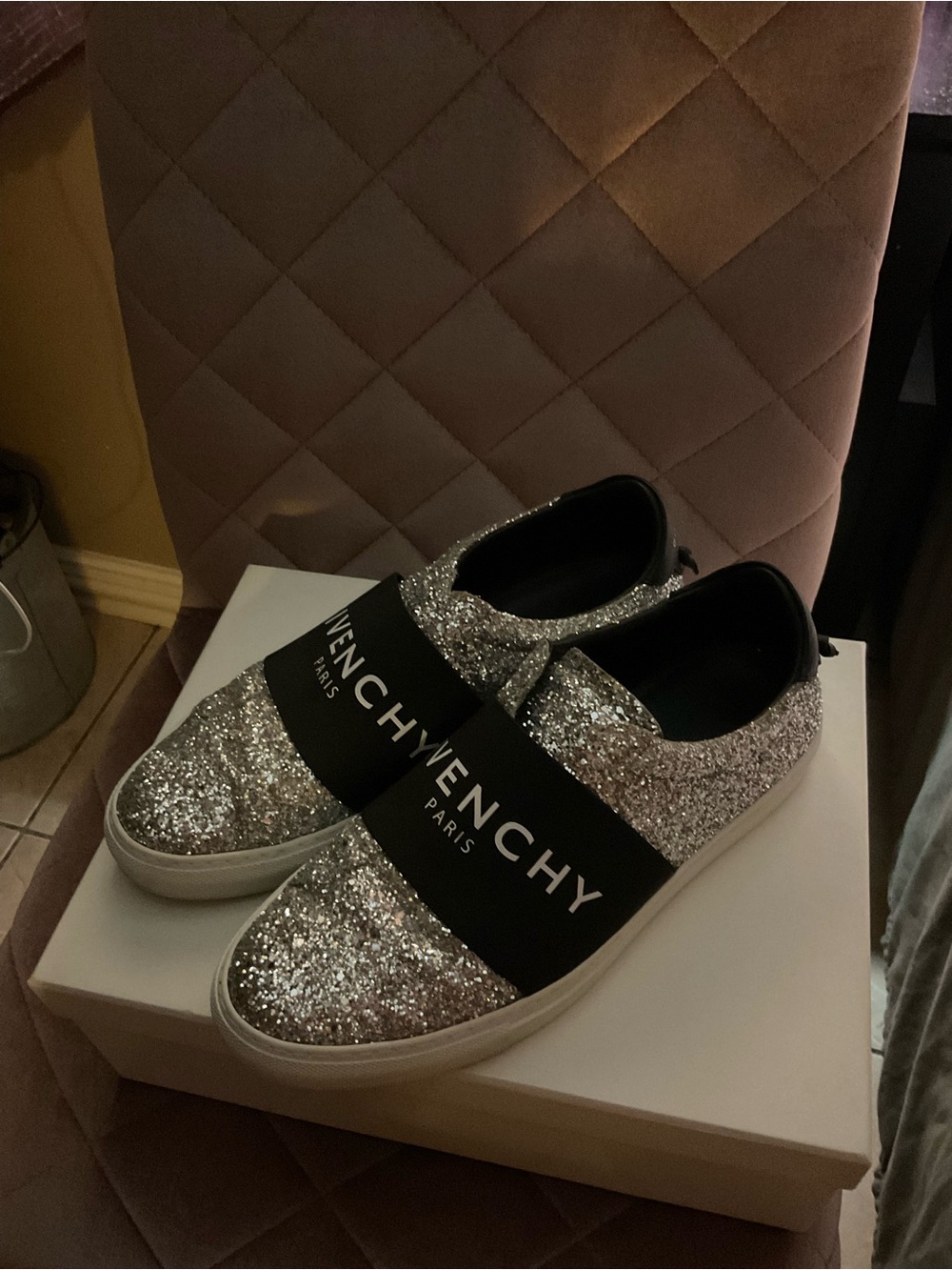 Givenchy Black and Silver Glitter Slip-On Sneakers